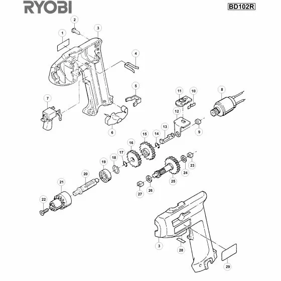 Ryobi BD102R Spare Parts List Type: 1000018219